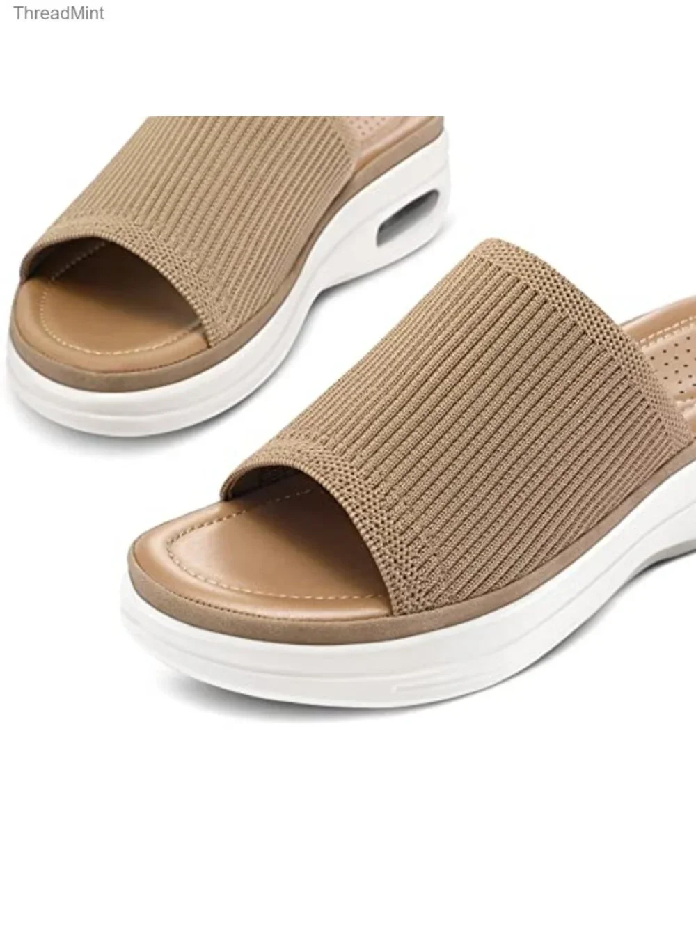 Women's Knit Slide Sandals with 1.5 Inch Platform Wedge Heel, Breathable Slip On